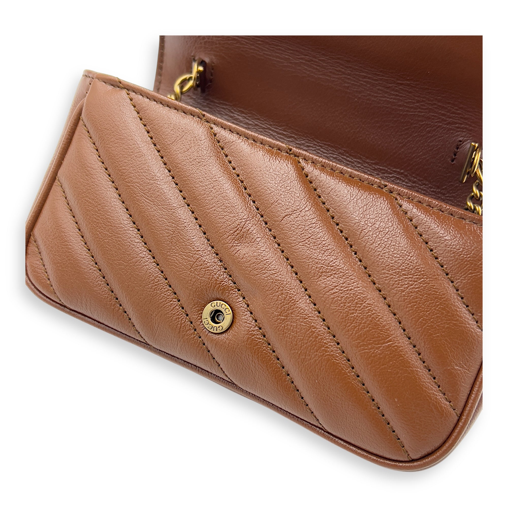 GG Marmont Shoulder Bag Brown in Calfskin, Gold hardware - Image 8