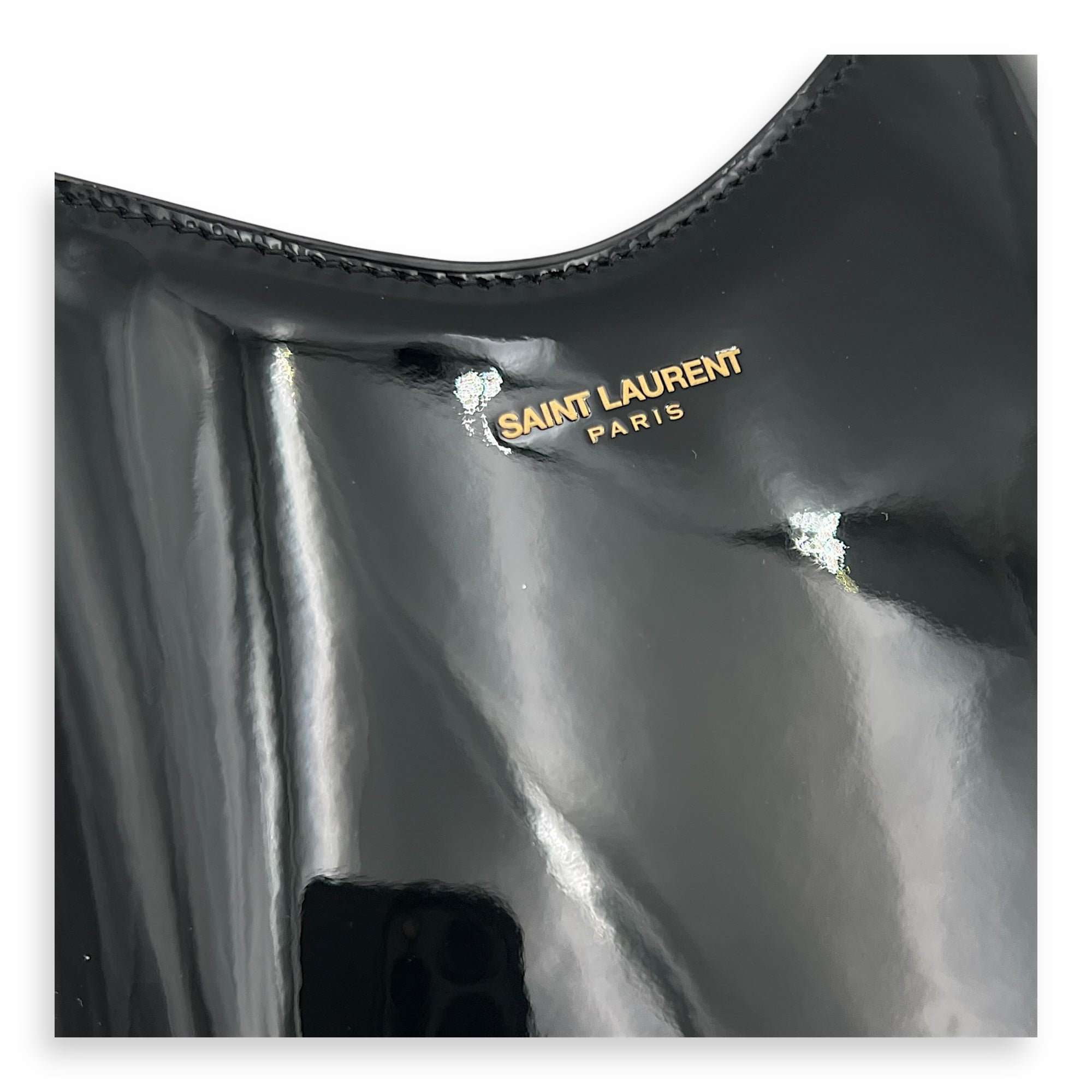 Logo Bucket Bag Black in Patent Leather, Gold hardware - Image 9