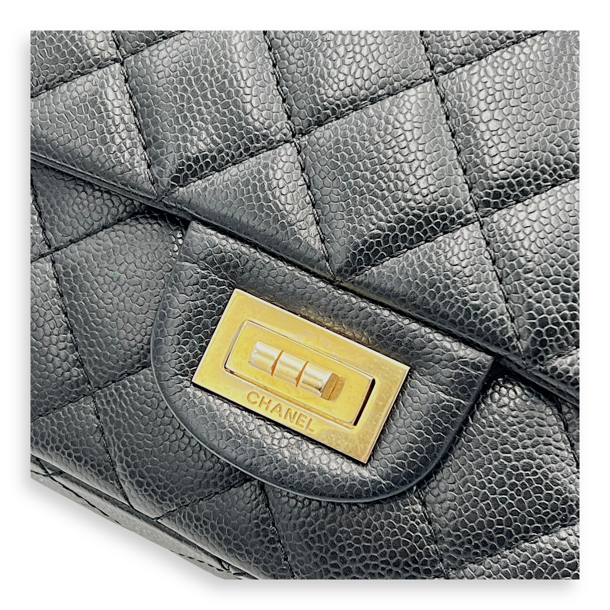 2.55 Shoulder Bag Black in Caviar Leather, Gold hardware - Image 12