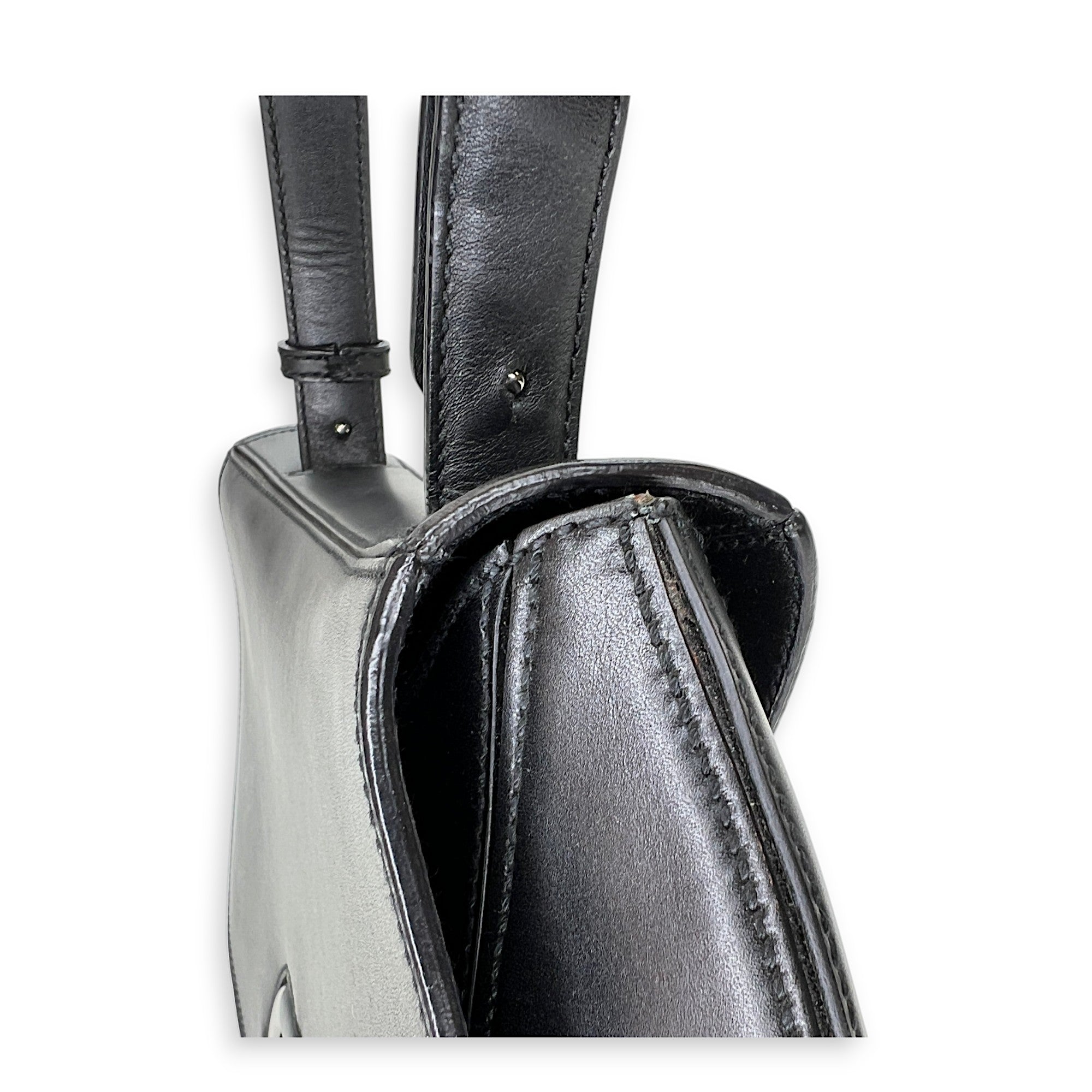 Gancini Flap Black Top Handle Bag in Calfskin, Silver hardware - Image 9
