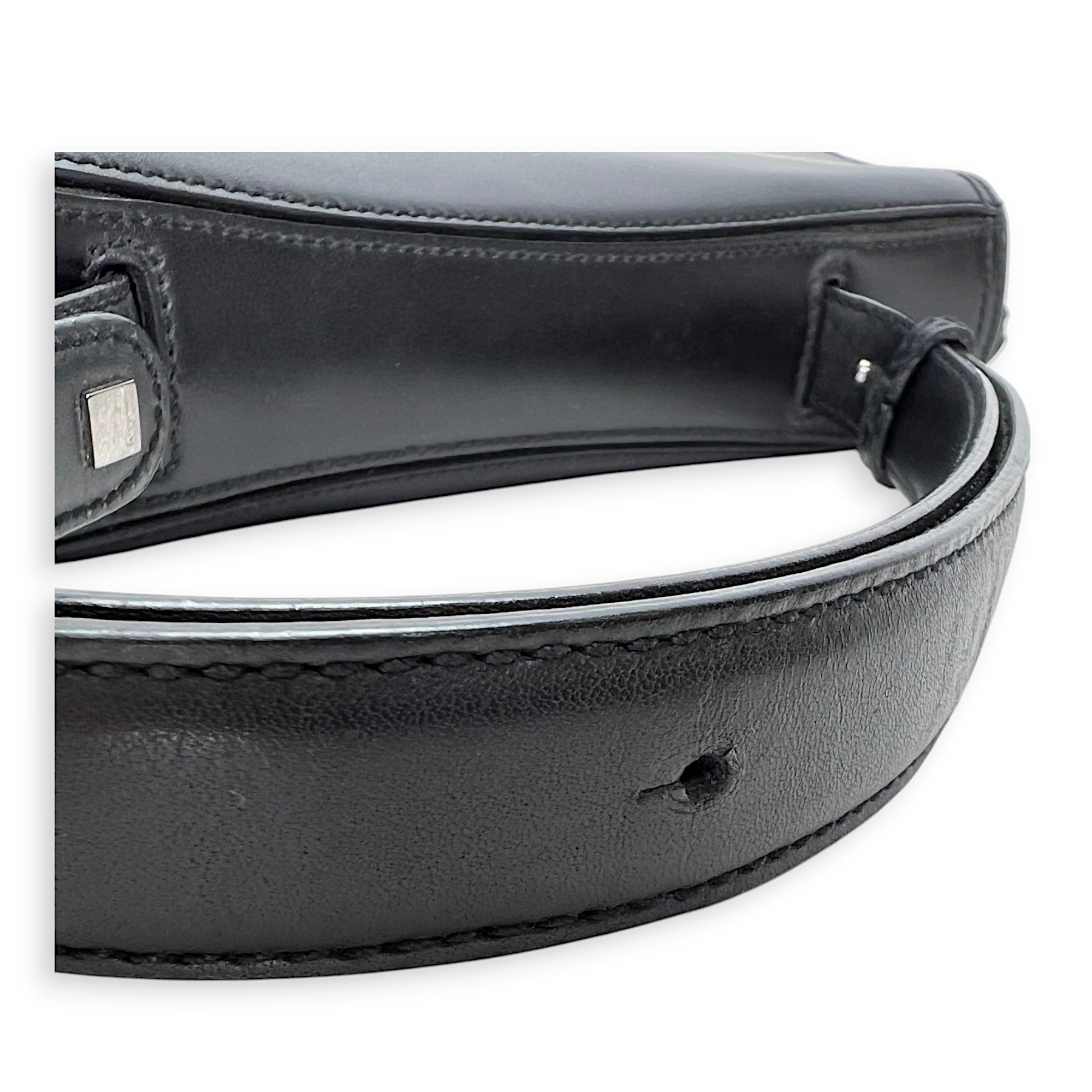 Gancini Flap Black Top Handle Bag in Calfskin, Silver hardware - Image 11