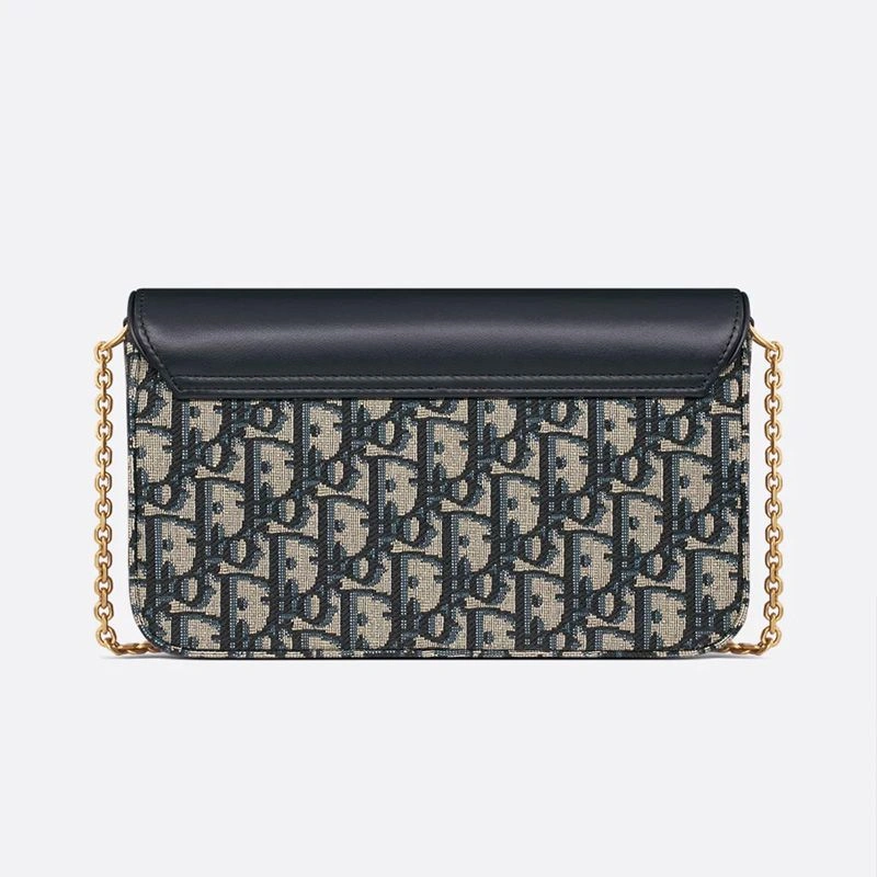 BestValue 228 Medium Dior Saddle Pouch with Chain In Oblique Motif Canvas and Smooth Calfskin Blue - Image 3