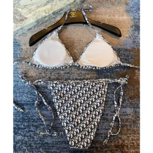 Christian Dior Bikini Women Oblique Motif Lycra Blue TopPick 6091