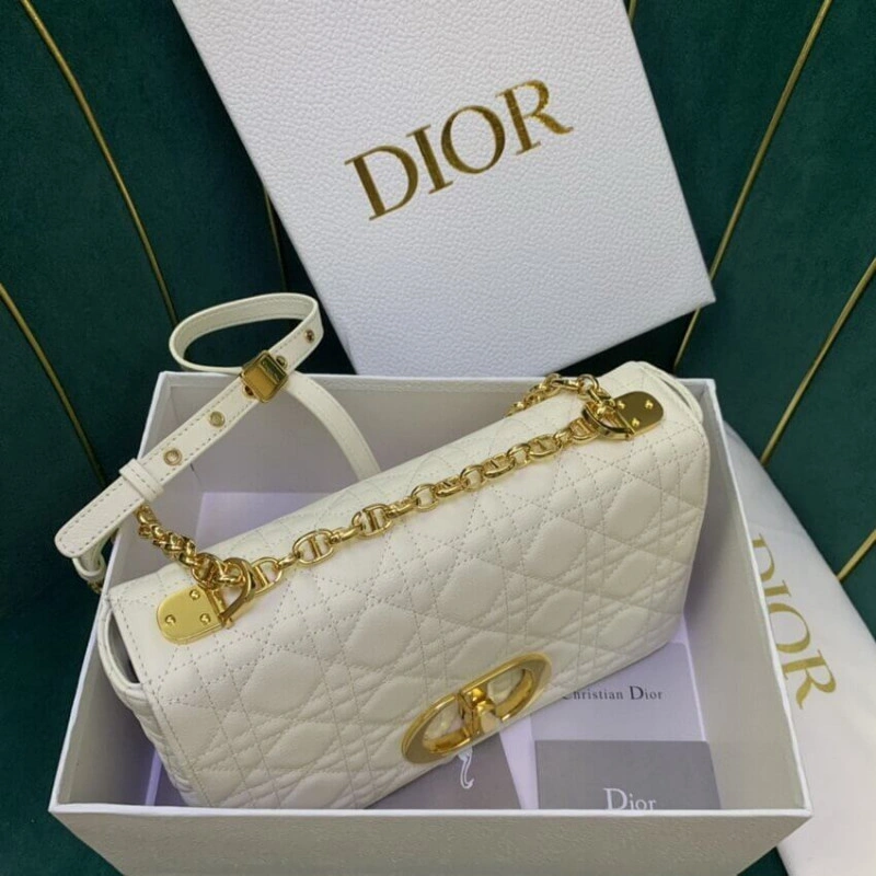 Flap clos Christian Dior Medium Caro Bag White Supple Cannage Calfskin - Image 9