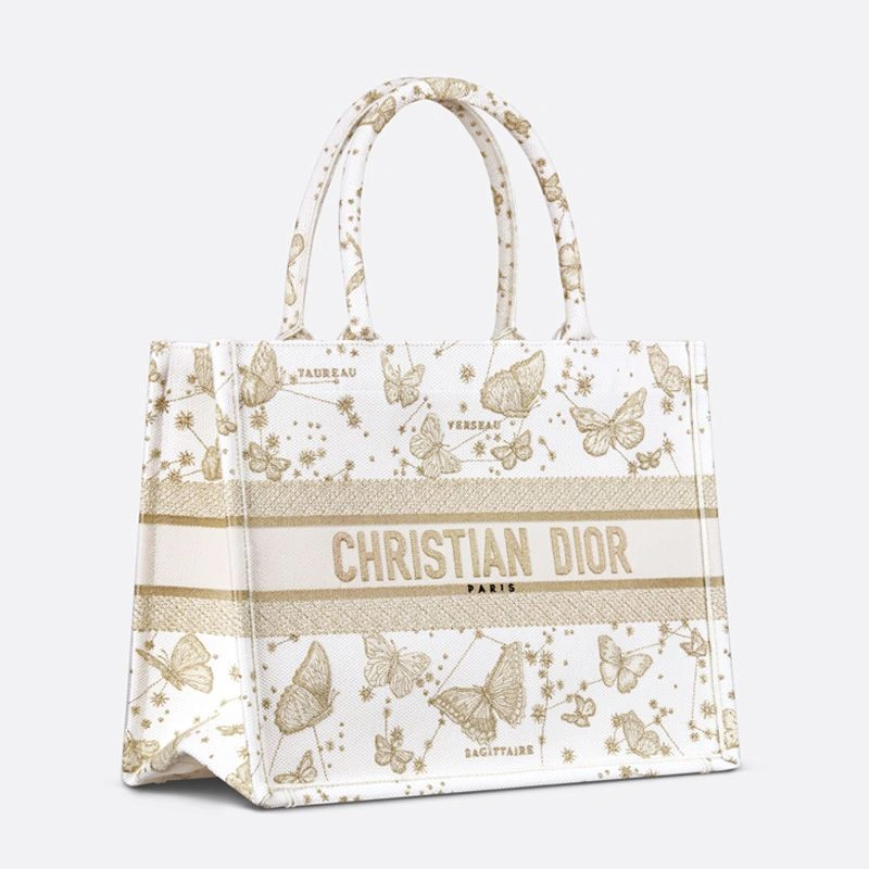 DailyWear 1224 Dior Book Tote In Butterfly Zodiac Motif Canvas White Gold - Image 3