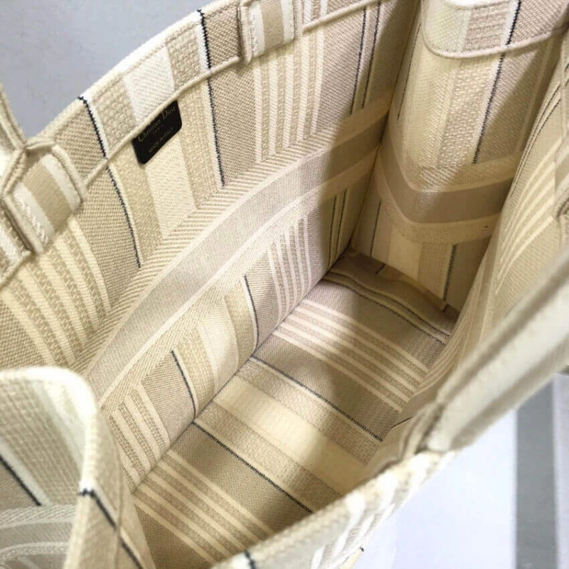 'Christia Dior Book Tote Beige Stripes Embroidery - Image 10