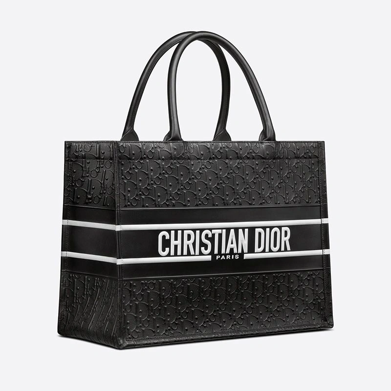Dior Book Tote Oblique Embossed Calfskin Black White EasyMatch 8460 - Image 3