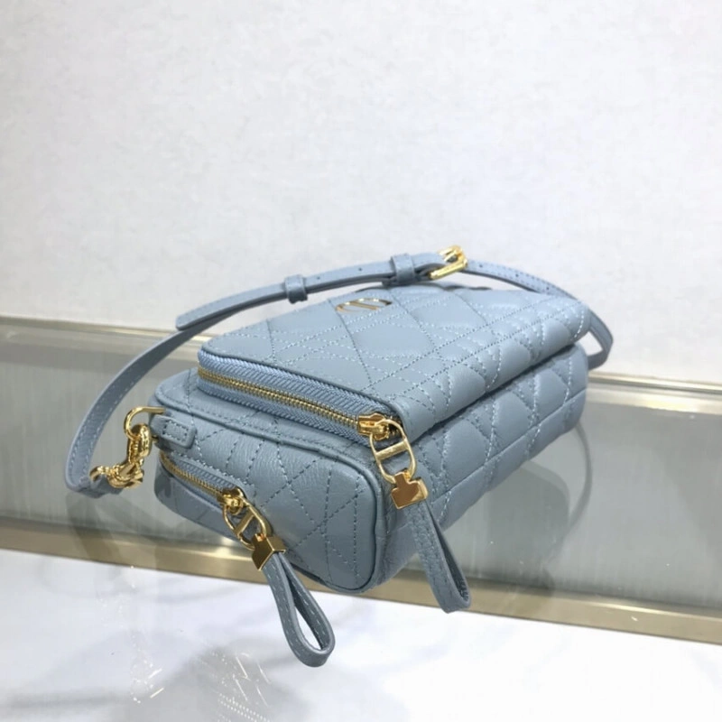 Removable Dior Caro Double Pouch Cloud Blue Supple Cannage Calfskin - Image 7