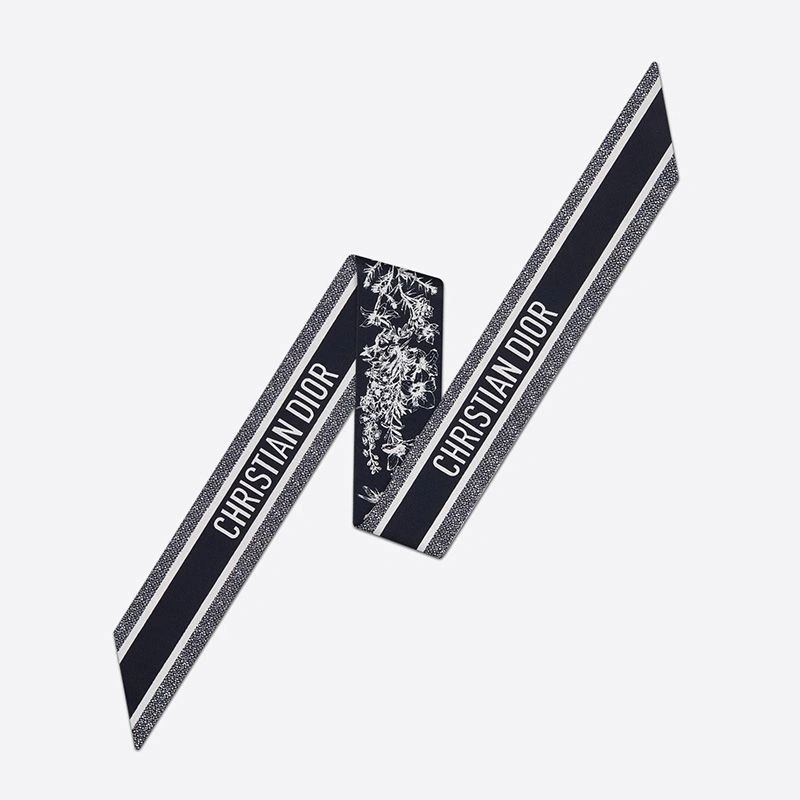 Dior Mitzah Twill Toile de Jouy Flowers Motif Silk Black BestValue 6477 - Image 3