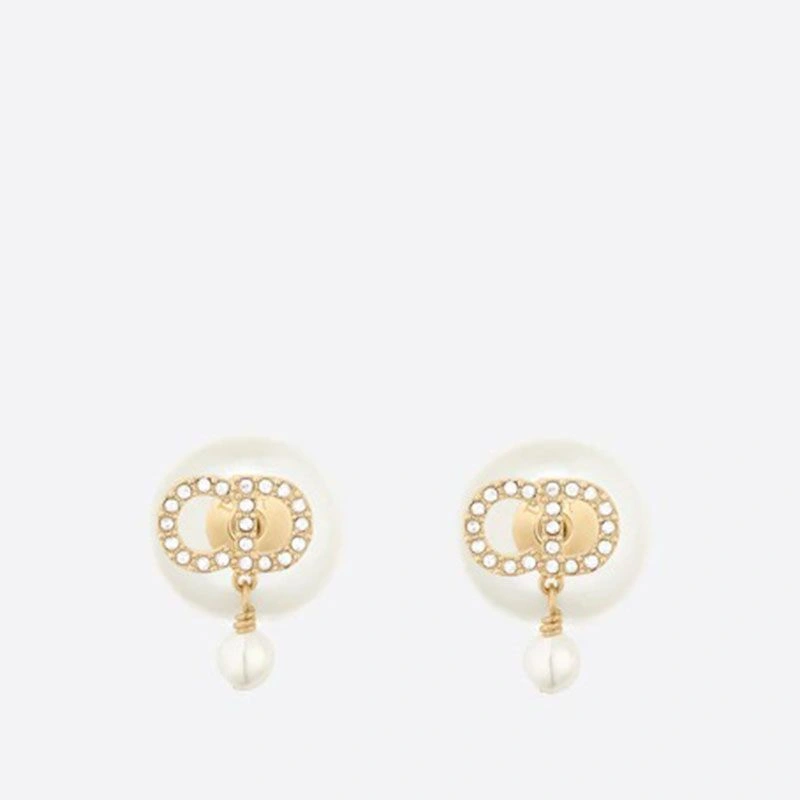 Dior Tribales Earrings Metal With White Resin Pearls And White Crystals Gold NewStyle 8436 - Image 3