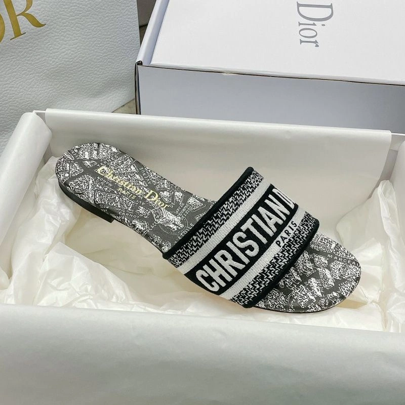 HighQuality 907 Christian Dior Dway Slides Women Plan de Paris Motif Canvas Black - Image 3