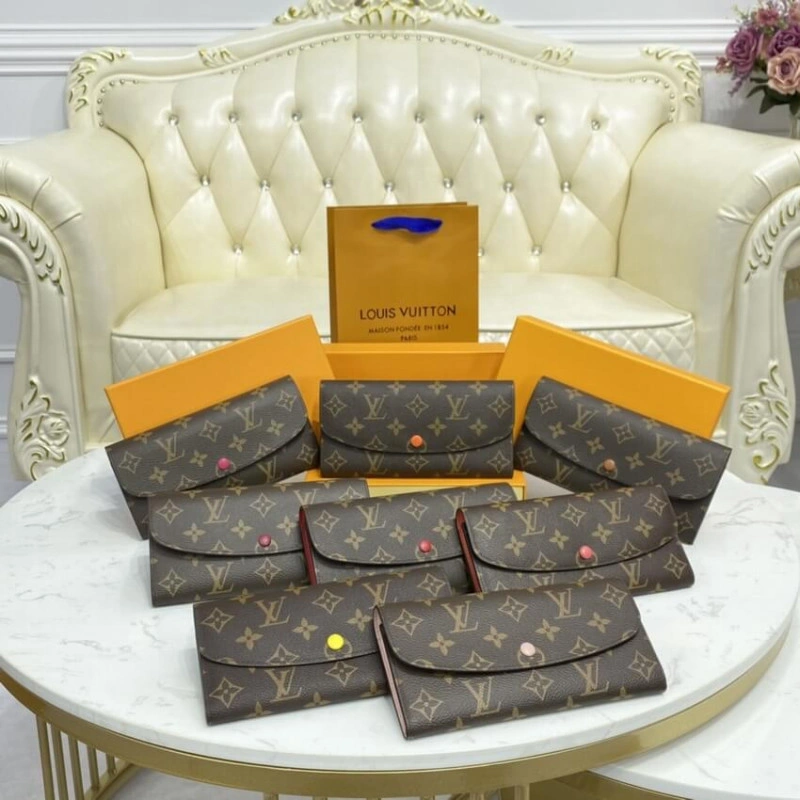 Shiny gol Louis Vuitton Monogram Canvas Emilie Wallet Rose Red - Image 11