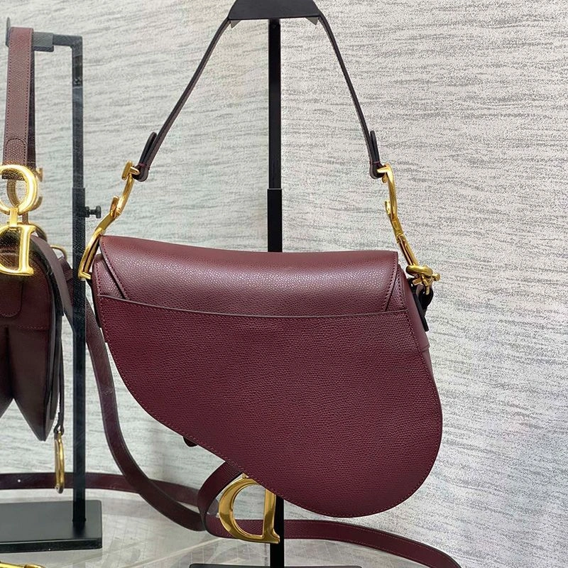 Trendy 5330 Dior Saddle Bag with Strap In Grained Calfskin Burgundy - Image 3