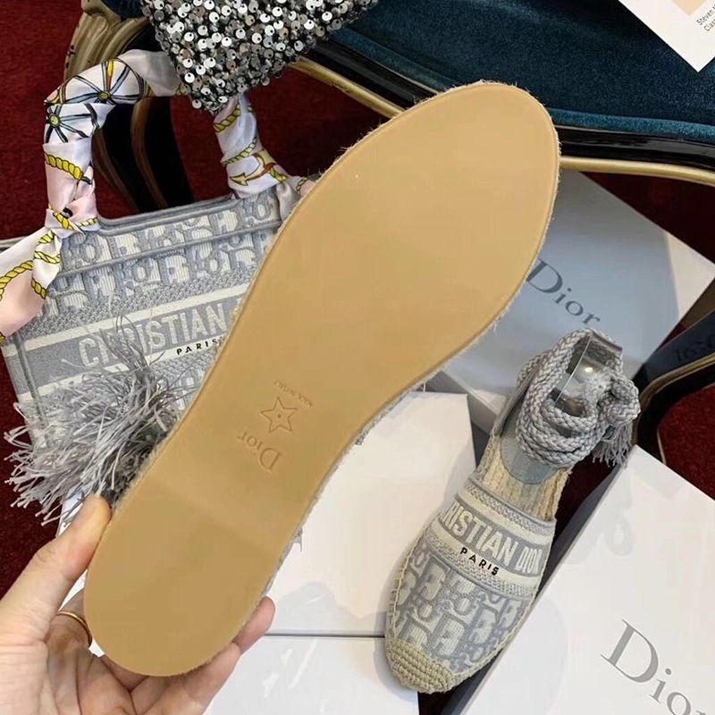 Christian Dior Granville Espadrilles with Laces Women Oblique Motif Cotton Grey - Image 4