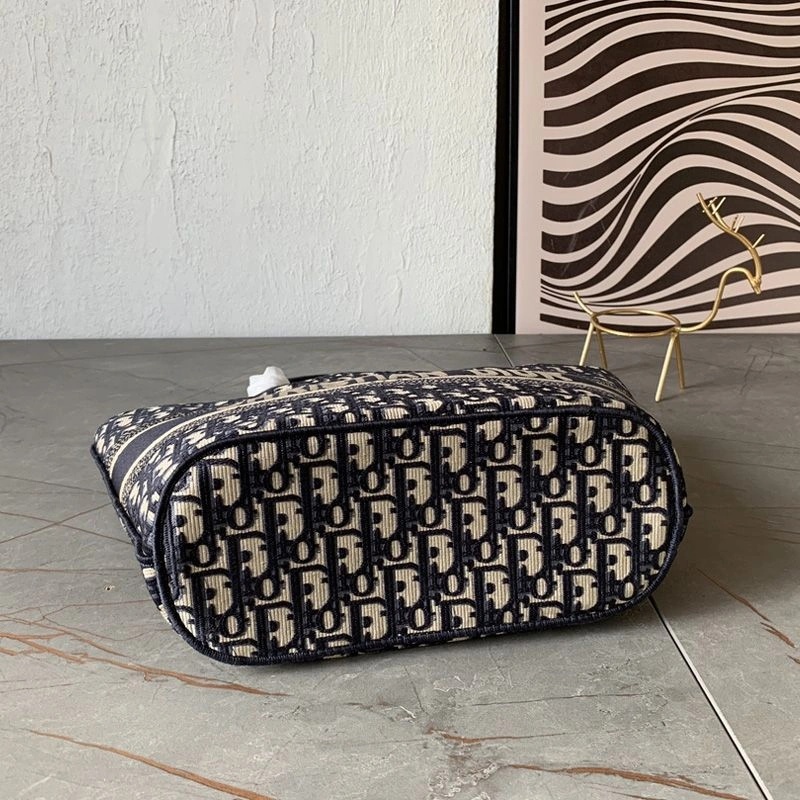 Christian Dior Hat Basket Bag Oblique Motif Canvas Blue - Image 3