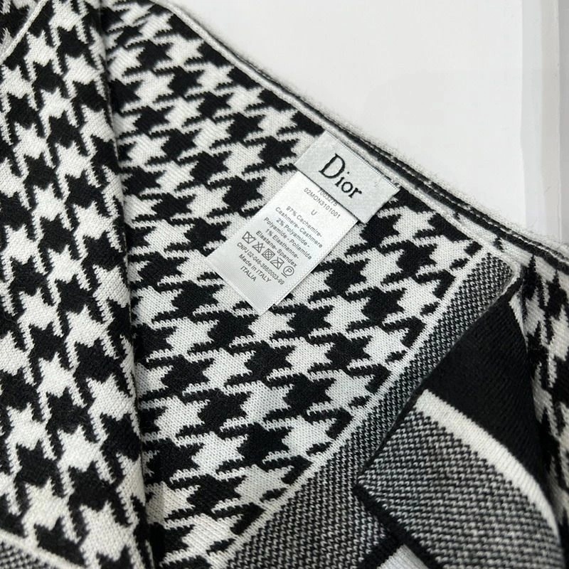 Dior Scarf Micro Houndstooth Motif Cashmere Black - Image 4
