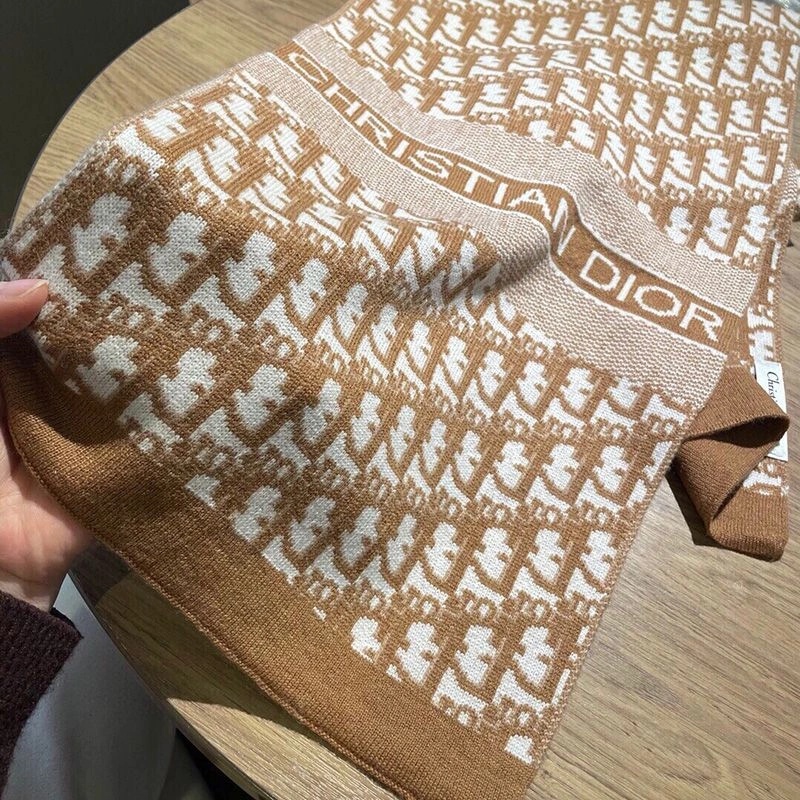 Dior Scarf Oblique Motif Technical Cashmere Khaki - Image 4