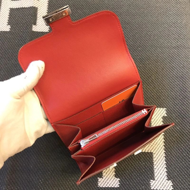 Hermes Constance Compact Wallet Epsom Leather Palladium Hardware In Red - Image 4