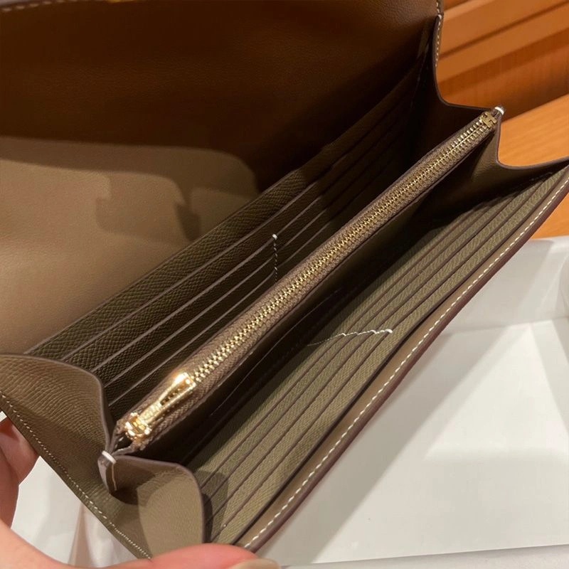 Hermes Constance Long Wallet Epsom Leather Gold Hardware In Khaki - Image 4