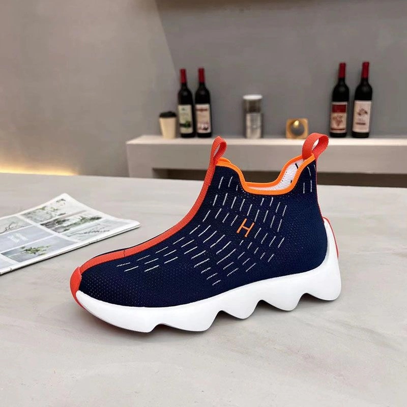 Hermes Eclair Sneakers Unisex Knit In Navy Blue Red - Image 3