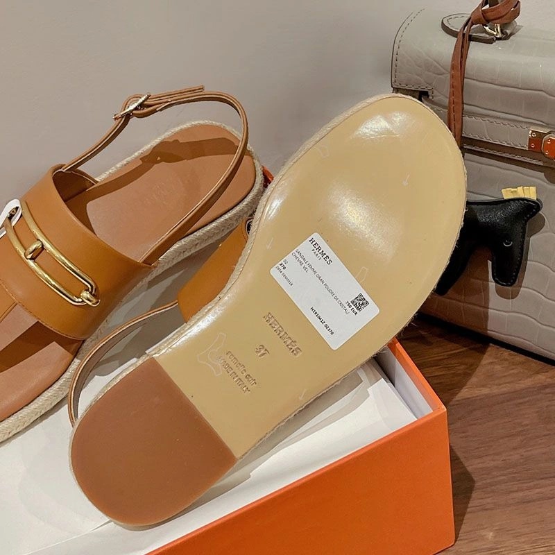 Hermes Eloise Espadrille Sandals Women Calfskin with Roulis Buckle In Brown - Image 4