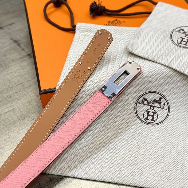 Hermes Kelly 18 Belt Espom Leather In Pink Silver - Image 3