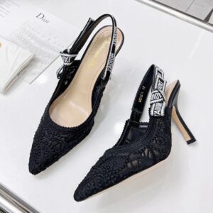 J'Adior Slingback Pumps Women D-Lace Macrame Motif Mesh Black