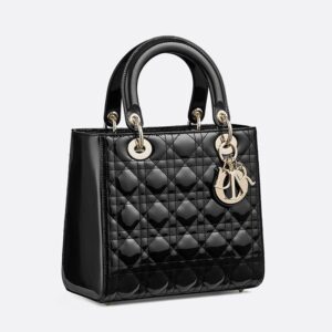 Medium Lady Dior Bag Patent Cannage Calfskin Black Gold