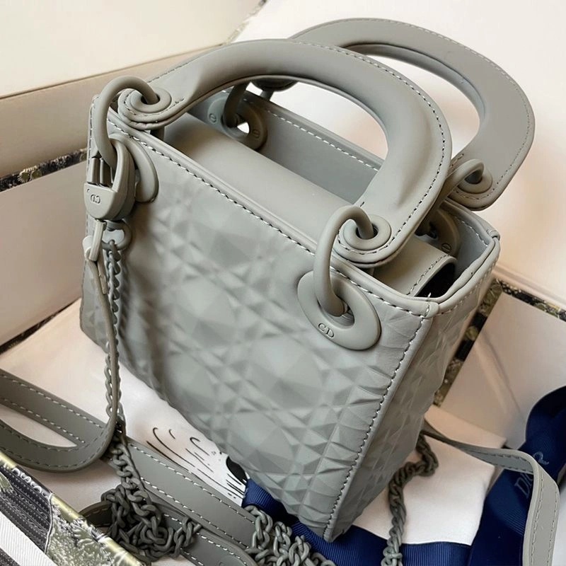 Mini Lady Dior Bag Ultramatte Frosted Cannage Calfskin Grey - Image 3