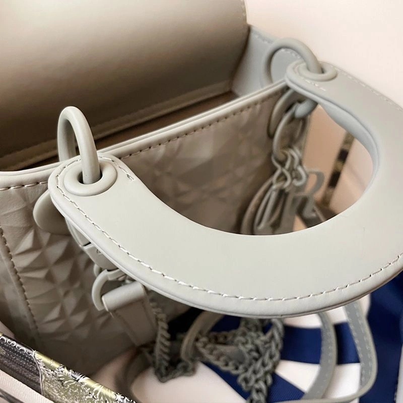 Mini Lady Dior Bag Ultramatte Frosted Cannage Calfskin Grey - Image 4