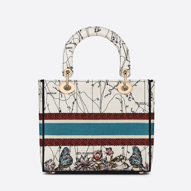 Medium Lady D-lite Bag Constellation Motif Canvas White - Image 3