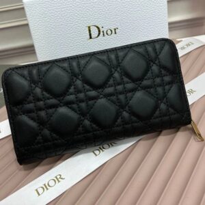 Large Dior Zip Wallet Cannage Calfskin With CD Icon Signature Black