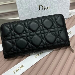 Large Dior Zip Wallet Cannage Calfskin With Dior Icon Signature Black