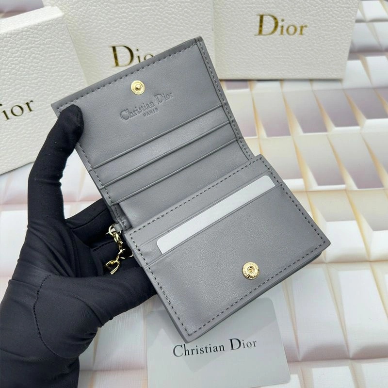 Mini Lady Dior Flap Card Holder Cannage Lambskin Grey - Image 3