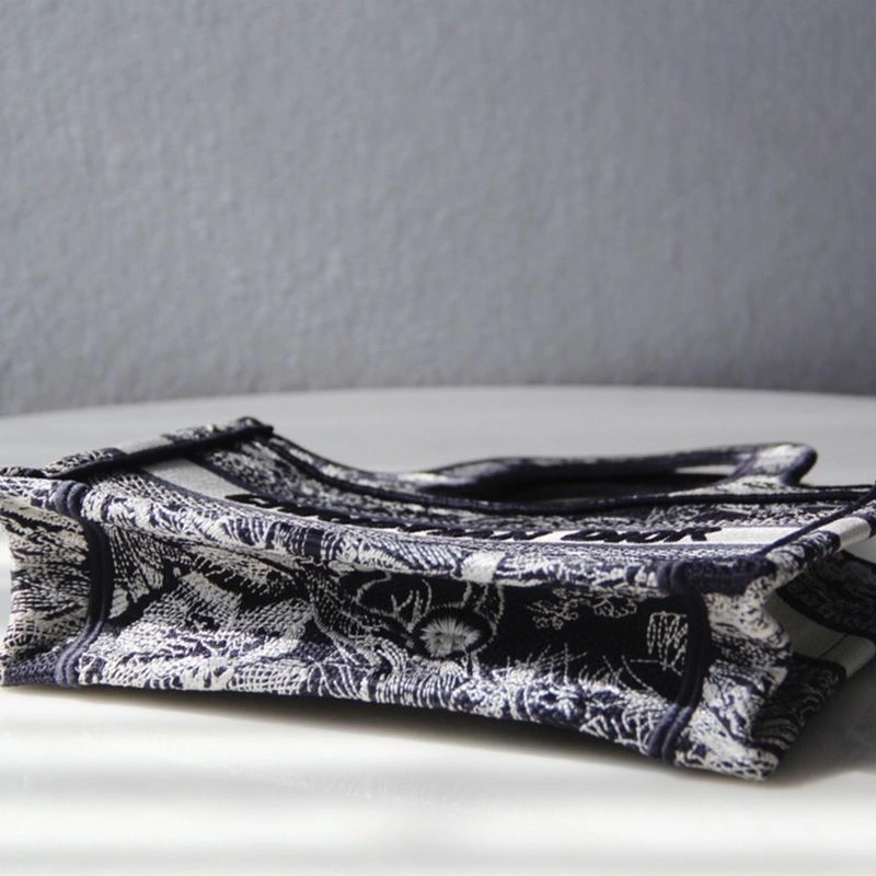 Mini Dior Book Tote Toile De Jouy Motif Canvas Navy Blue - Image 3